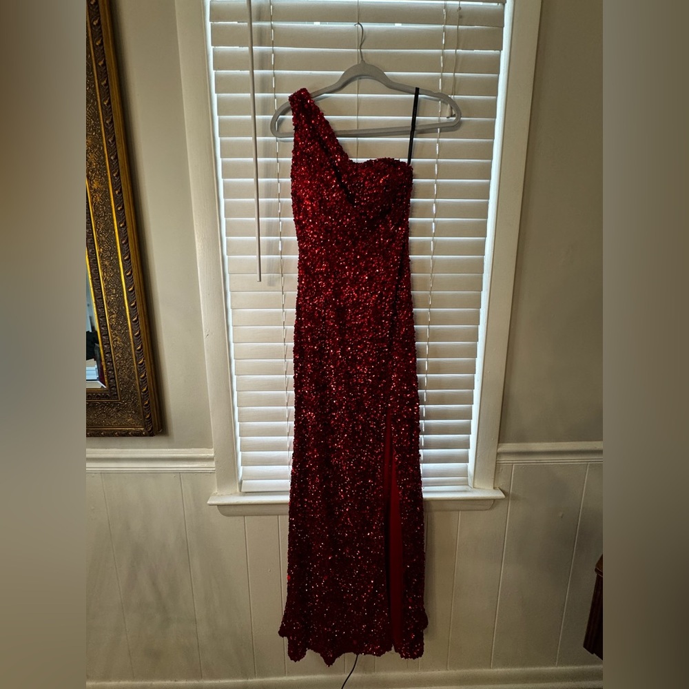 Sherri Hill!! Red Sequin One-Shoulder Prom Gown